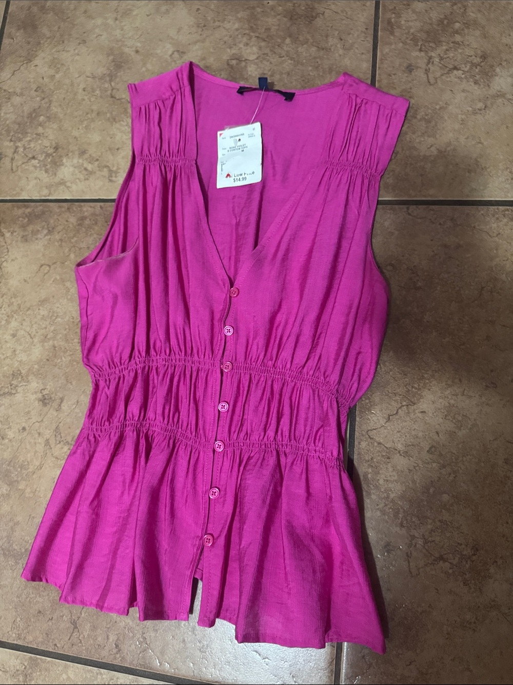 New RACHEL Rachel Roy Sleeveless Button-Front Peplum Top - Fuchsia Pink